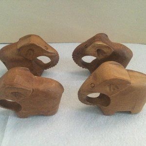 Lot of 4 wood elephant figurines Napkin rings 3.5" long